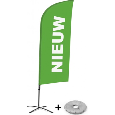Jansen Display Kompletní sada reklamní vlajky ve tvaru křídla, Novinka, zelená, holandsky Křížová Základna, 1273 x 3030 mm
