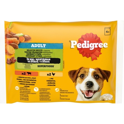 Pedigree Adult s kuracím a hovädzím mäsom a zeleninou v šťave 4 x 100 g