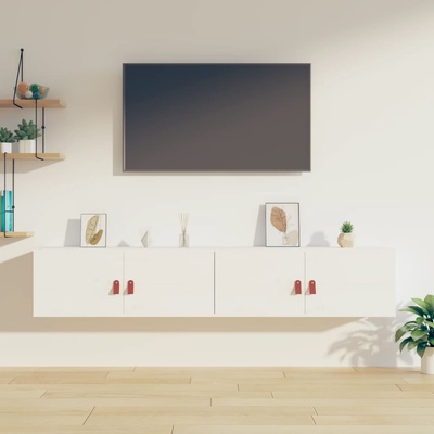 vidaXL Стенни шкафове, 2 бр, бели, 80x30x30 см, бор масив (818378)