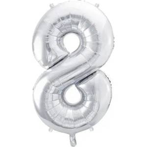 Party Deco Фолиев Балон Цифра, Сребро - 86см - 8 (fb1m-8-018)