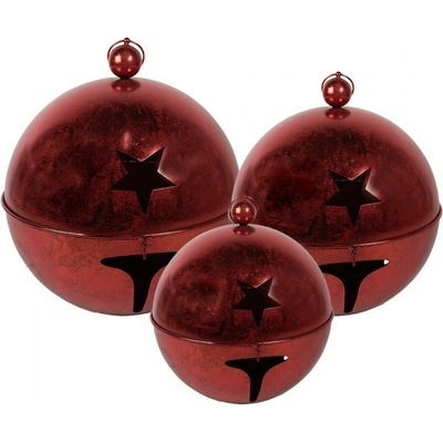 Clayre & Eef Set 3ks červená dekorace rolnička Bell - Ø 62 / Ø 52 / Ø 42 cm