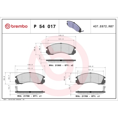 Sada brzdových platničiek, vždy 4 kusy v sade BREMBO P 54 017 (P54017)