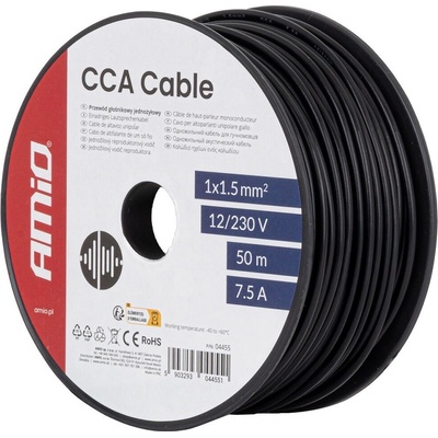 Amio Jednožilový černý 1x1.5 mm² 7.5A 12/230V 50 m
