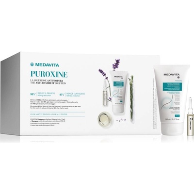 Medavita Puroxine Medavita Puroxine Instant Anti-Dandruff Shampoo šampon proti lupům 105 ml + Medavita Puroxine sérum na vlasy a vlasovou pokožku 12 x 6 ml dárková sada