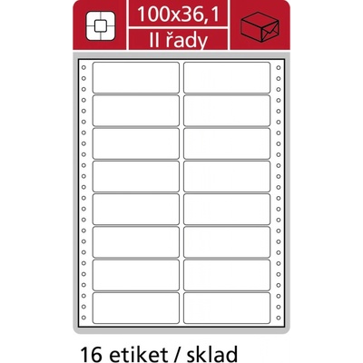 Coveris ETSW100036Y2 tabelační etikety 100 x 36,1 mm dvouřadé 25 listů bílé