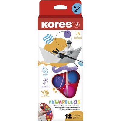Kores Akuarellos vodové farby 12 farieb 30 mm