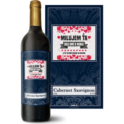 Sablio Milujem ťa 365 dní v roku Cabernet Sauvignon Červené víno 12 % 0,75 l (holá fľaša)