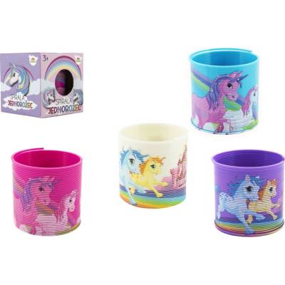 Teddies Spirála pružina jednorožec plast 6 5cm 4 barvy v krabičce 7x7x7cm