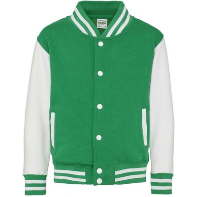 Just Hoods dětská mikina s kontrastními rukávy Varsity Kelly zelená arktická bílá