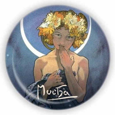 Kovový otvírák Alfons Mucha - Luna, o 5,8 cm