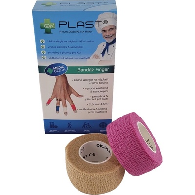 OK-plast Rychloobvaz Bandáž Finger 2,5 cm x 4,5 m 2 ks tělová a růžová