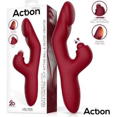 Action Velter Triple Function G Spot Rabbit with Clit Hitting Ball & Heating Function Bordo