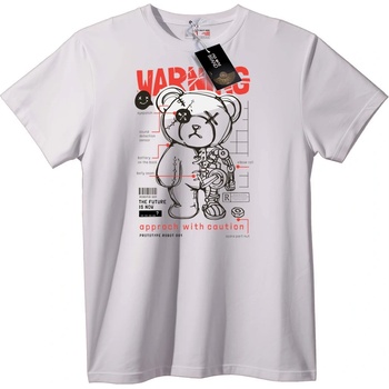 NOONEBRAND Тениска Робот Мечка Предупреждение - XL, White