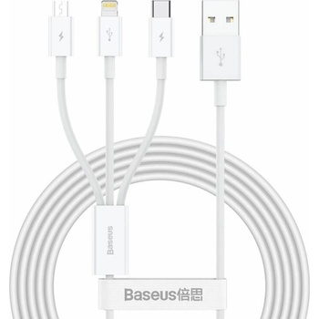 Baseus Кабел за зареждане Baseus Superior, 3 в 1, Micro USB, Lightning, Type-C, 1.0m, Бял - 40438