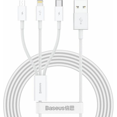 Baseus Кабел за зареждане Baseus Superior, 3 в 1, Micro USB, Lightning, Type-C, 1.0m, Бял - 40438