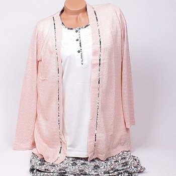 Дамска пижама от три части в бяло и светлорозово с цветни мотиви