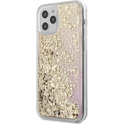 GUESS Liquid Glitter Gradient Case - дизайнерски кейс с висока защита за iPhone 12, iPhone 12 Pro (златист)