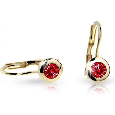 Danfil dětské náušnice C1537 ze žlutého zlata s kamínkem Ruby Dark zapínání klapka