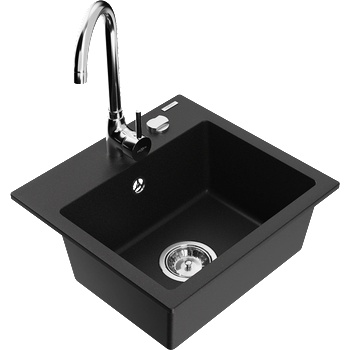 Mexen Milo гранитна кухненска мивка с една камера и кухненски смесител Telma, черен - 6505-77-670200-00 (6505-77-670200-00)