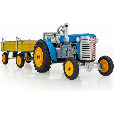 Kovap Traktor Zetor s valníkem modrý na klíček kov v krabičce 32x13x11cm (95839202) 1:25