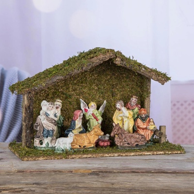 Haushalt international Drevený betlehem s porcelánovými figurkami