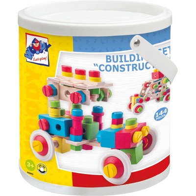 Woody Montážní stavebnice v kyblíku Constructor, 140 ks