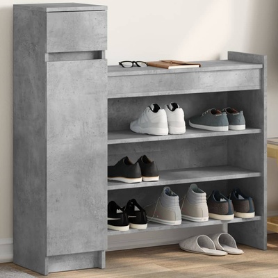 vidaXL Шкаф за обувки, бетонно сив, 100, 5x28x100 см, инженерно дърво (840425)