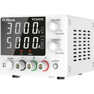 Laboratorní napájecí zdroj PCW07E DC 0–30 V / 0-5 A 150 W s výstupem USB-A a USB-C