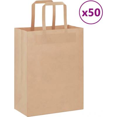 vidaXL Хартиени торбички 50 бр с дръжки кафяви 21x11x28 см (4101797)