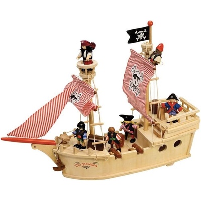 Bigjigs Toys - Дървен пиратски кораб с екипаж - Парагон