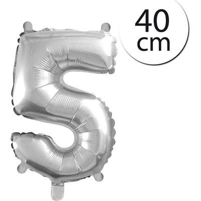 FUN RAG 4Silver 202579 Mini fóliový balón číslo 5 strieborný 40 cm