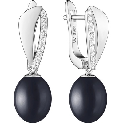 Gaura Pearls stříbrné náušnice s černou perlou a zirkony SK23369EL/B Černá