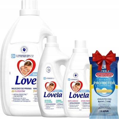 Lovela sada Baby prací mléko na barevné prádlo 4,5 l + aviváž 2 l + odstraňovač skvrn 1 l