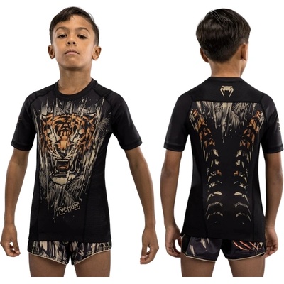 VENUM Детски Рашгард Venum Tiger Kids Short Sleeve Rashguard - Black/Neon Orange - 14 years