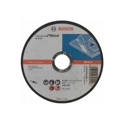Bosch Диск за рязане, прав, Standard for Metal A 60 T BF, 125 mm, 22, 23 mm, 1, 6 mm