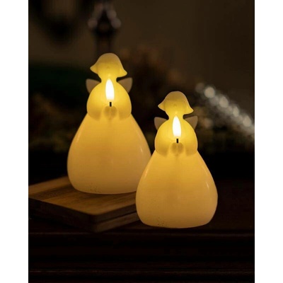 SIRIUS Voskový LED anjel, sada 2 kusy, biele, 10 cm