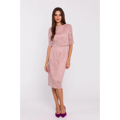 Stylove Woman's Lace dress with double layerd top powder ružová