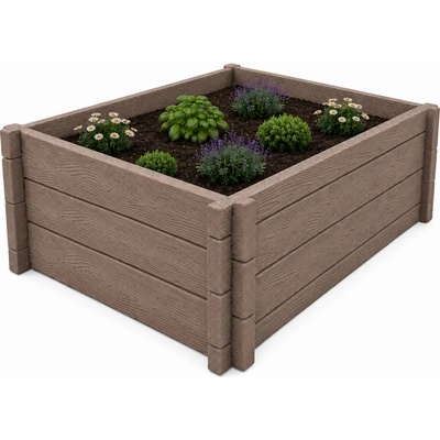 Báča Beton Betonový vyvýšený záhon - imitace dřeva 136 x 136 x 25 cm, Hnědá