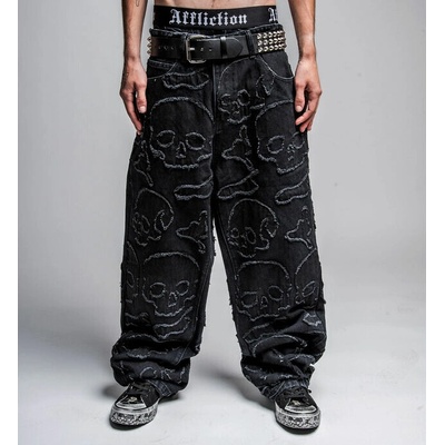 Affliction jeans baggy ETERNAL SKULL washed černé 110WL212-LTST