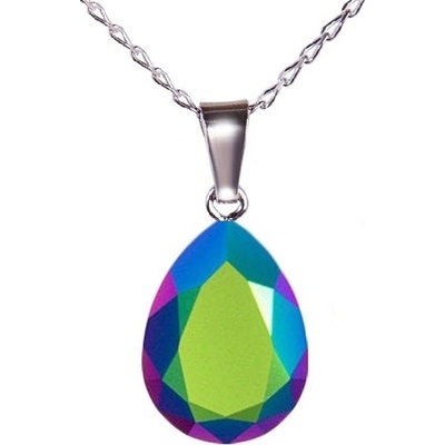 Swarovski Elements Rhodiovaný náhrdelník zelená slzička, kapka 54035.3 Scarabeus Green (zelená magická, duhová, měňavá)