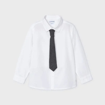 MAYORAL Риза дълъг ръкав за мини момче в бяло с тъмно сива вратовръзка Mayoral