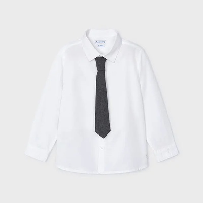 MAYORAL Риза дълъг ръкав за мини момче в бяло с тъмно сива вратовръзка Mayoral