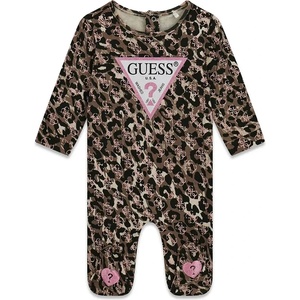 Guess Ромпър за бебе момиче с леопардов десен и розово лого Guess