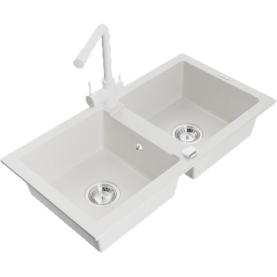 Mexen Mario гранитна мивка с 2 гнезда със смесител Duero, бяла - 6504-20-671600-20 (6504-20-671600-20)