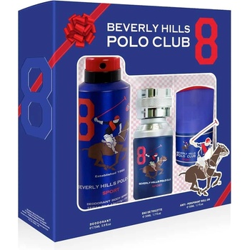 Beverly Hills Polo Club Комплект Beverly Hills Polo Club: 1982 - Sport 8 тоалетна вода за мъже 50 мл + 1982 - Sport 8 антиперспирант дезодорант спрей за мъже 175 мл + 1982 - Sport 8 антиперспирант дезодорант рол-он за мъже 50 мл
