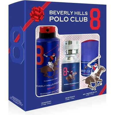 Beverly Hills Polo Club Комплект Beverly Hills Polo Club: 1982 - Sport 8 тоалетна вода за мъже 50 мл + 1982 - Sport 8 антиперспирант дезодорант спрей за мъже 175 мл + 1982 - Sport 8 антиперспирант дезодорант рол-он за мъже 50 мл