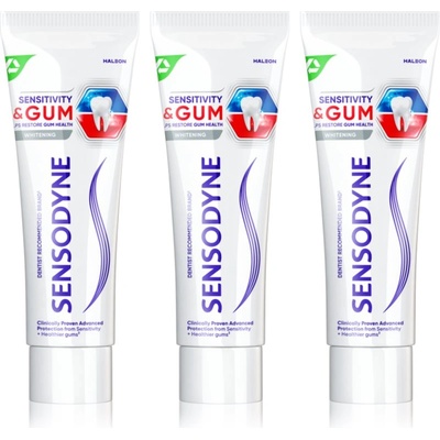 Sensodyne Sensitivity & Gum Whitening избелваща паста за зъби за защита на зъбите и венците 3x75ml