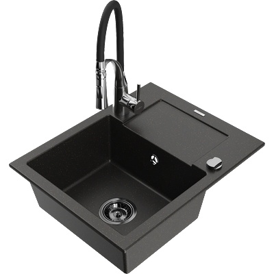 Mexen Enzo гранитна мивка с една камера с отцедник и кухненски смесител Aster, черен/златен металик - 6506-75-73450-07-B (6506-75-73450-07-B)