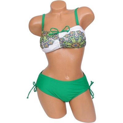 Дамски бански в зелено и бяло с орнаменти и камъчета