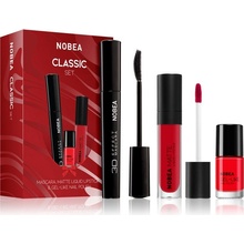 NOBEA Day-to-Day NOBEA Festive 3D Effect Mascara řasenka pro objem s 3D efektem 8 ml + NOBEA Day-to-Day Gel-like Nail Polish lak na nehty s gelovým efektem 6 ml + Carmine Red rtěnka 7 ml